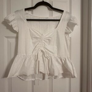 White Eyelet Peplum Top